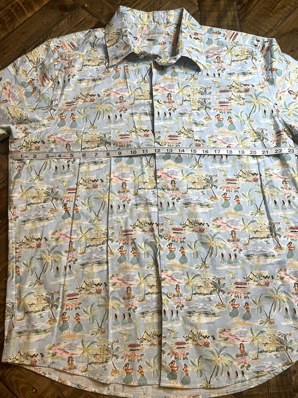 Tricots st Raphael Hawaiian Shirt Hula Girl Tropical island Blue Aloha  Size XL
